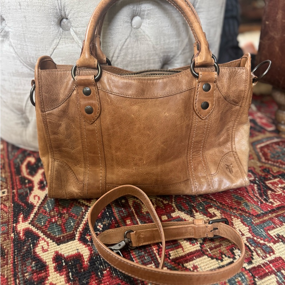 Frye Melissa Brown Leather Satchel purse with Distressed Finish